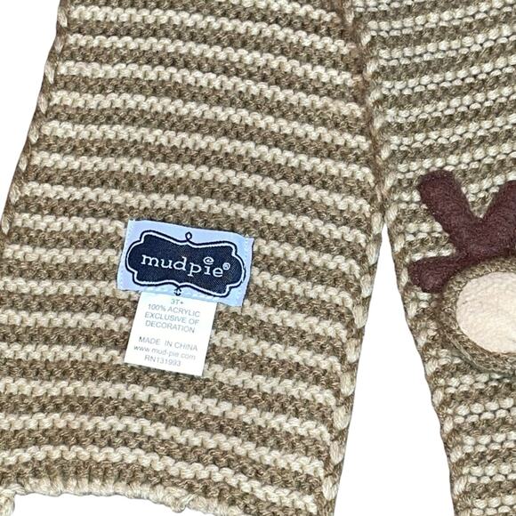 Mud Pie Knit Scarf Sz 3T+ Reindeer Winter Christmas Holiday Girls Kids Brown 40" - Picture 3 of 12